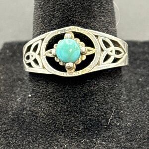 Turquoise and Silver Ring, NEW, Handmade, Celtic Design, Artisan, size 8